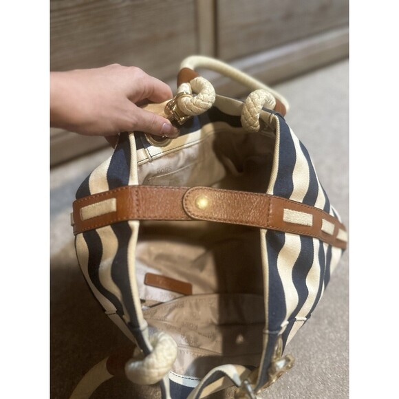 Michael Kors Marina Navy Blue White Stripe Nautical Canvas Tote - Picture 4 of 16